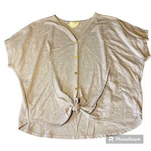 Fantastic Fawn Oatmeal Button Down Sweater Tie Waist Shirt Sz L